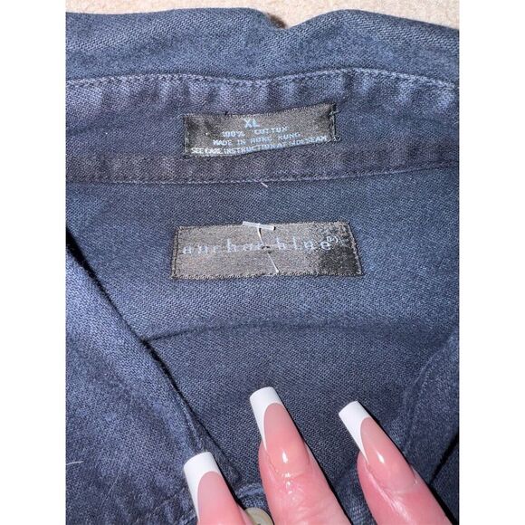 Y2K Anchor Blue Men's XL Denim Button-Up Shirt Dark Wash Long Sleeve - Picture 3 of 10